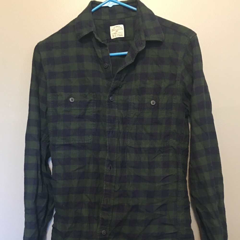J CREW GREEN & BLUE FLANNEL~LONG SLEEVE SHIRT